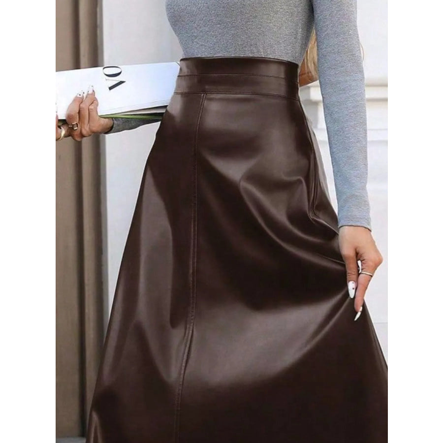 Leather A-Line Midi Skirt Apparel and Accessories