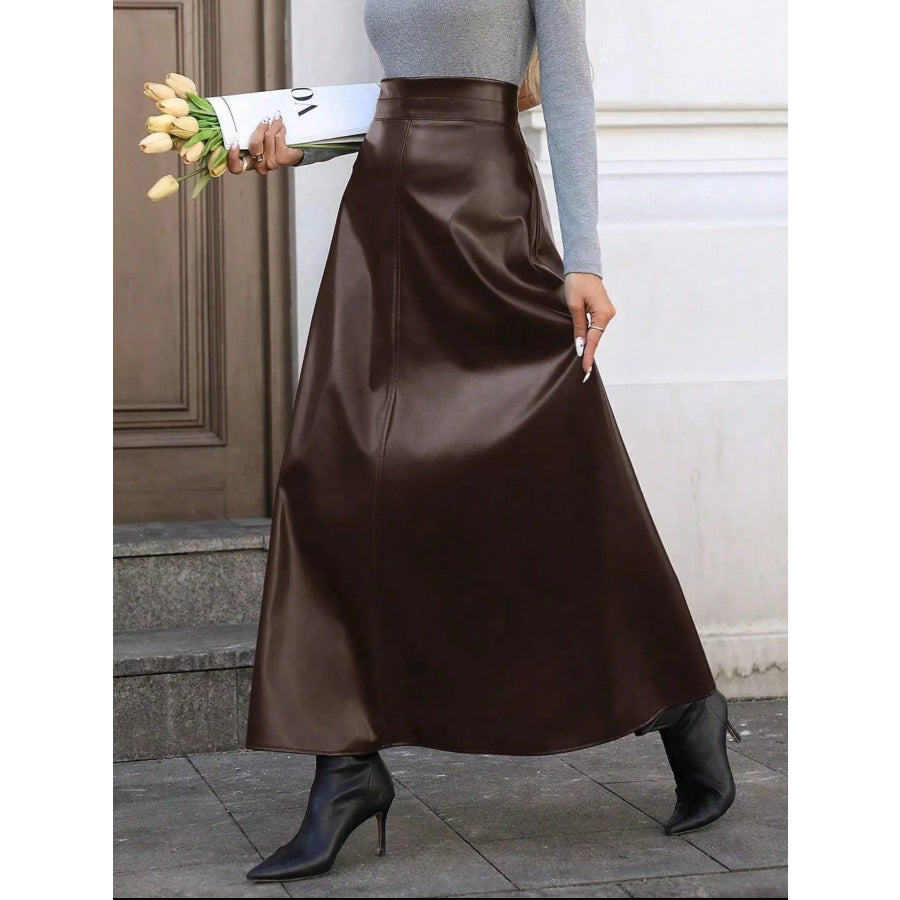 Leather A-Line Midi Skirt Apparel and Accessories