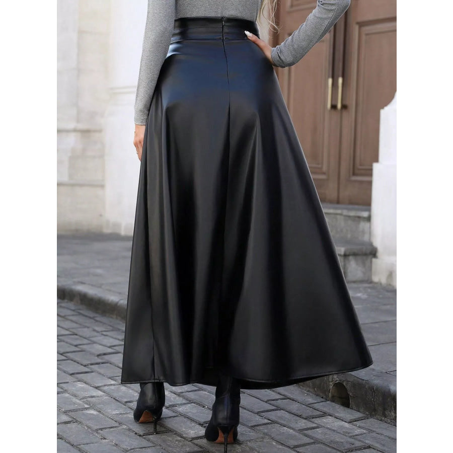Leather A-Line Midi Skirt Apparel and Accessories