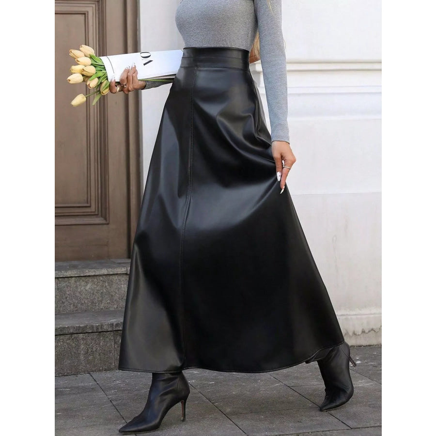 Leather A-Line Midi Skirt Apparel and Accessories