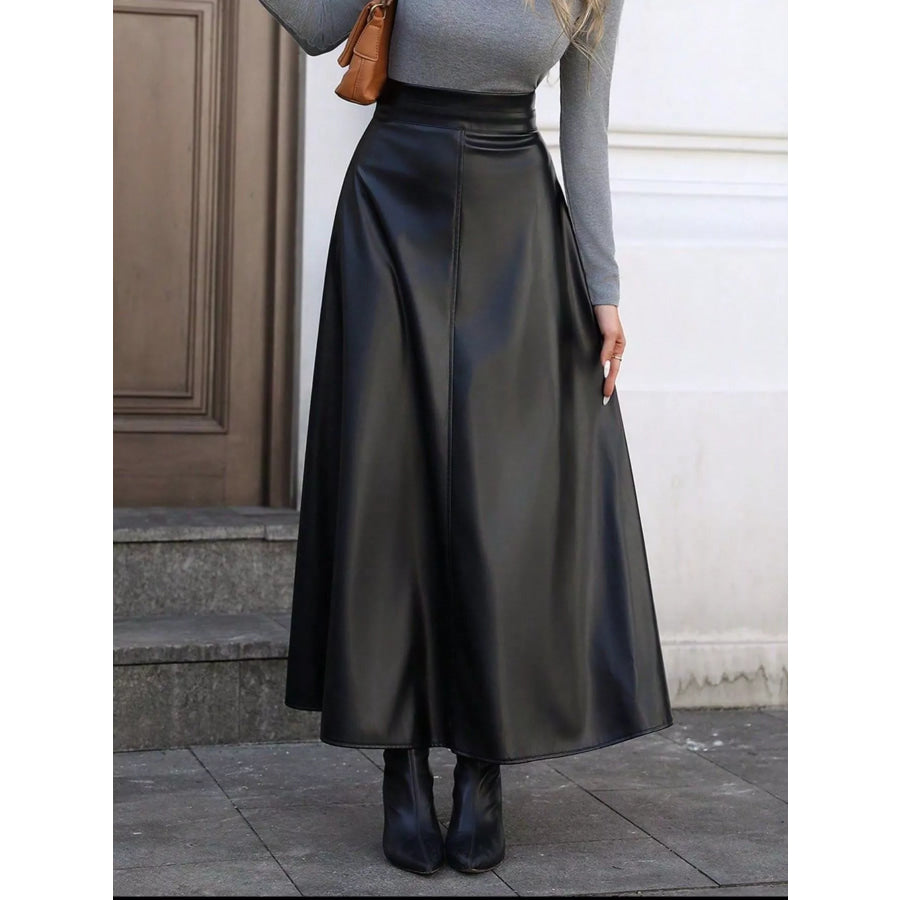 Leather A-Line Midi Skirt Apparel and Accessories