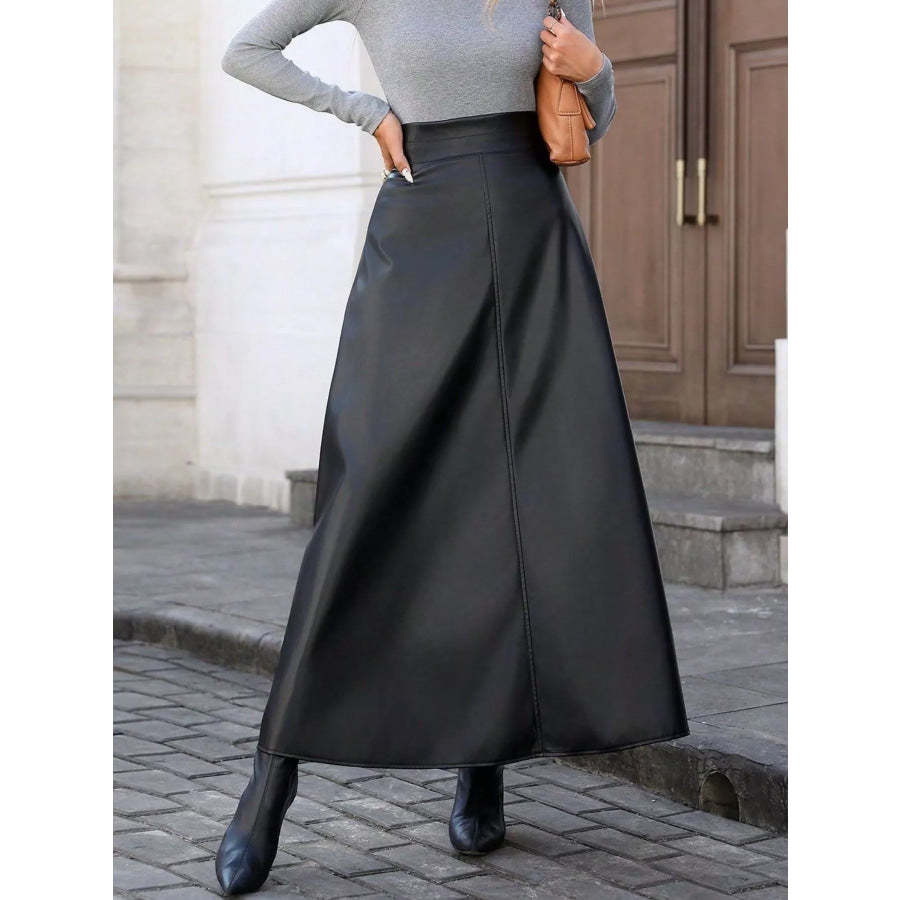 Leather A-Line Midi Skirt Apparel and Accessories