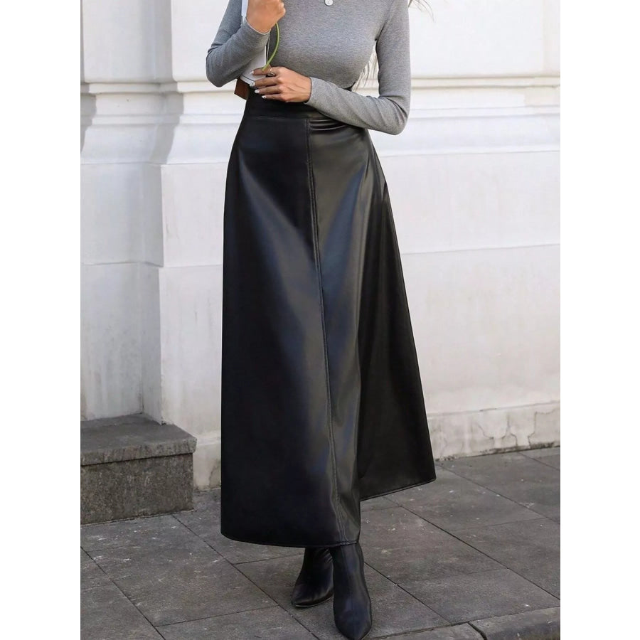Leather A-Line Midi Skirt Black / S Apparel and Accessories