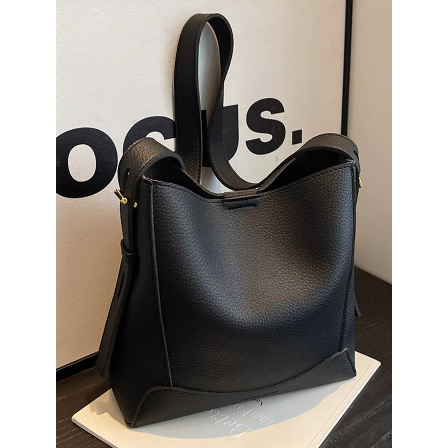 Leather Adjustable Strap Crossbody Bag Black / One Size Apparel and Accessories