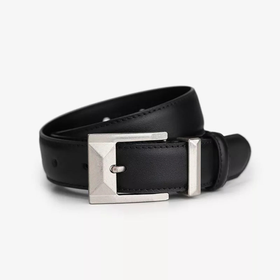 Leather Belt with Geometric Buckle Black / ONESIZE Apparel and Accessories