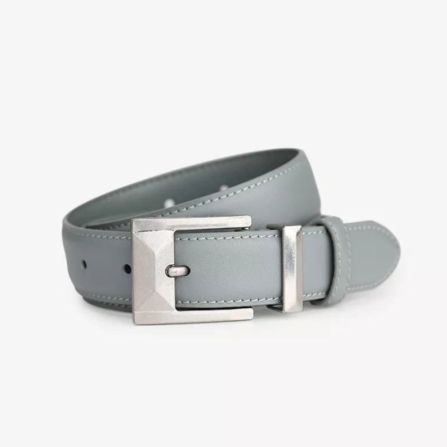 Leather Belt with Geometric Buckle Grey / ONESIZE Apparel and Accessories