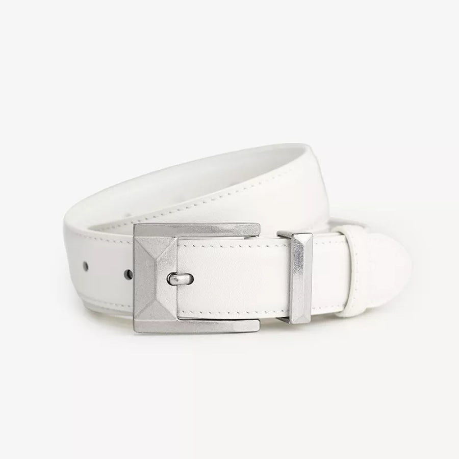 Leather Belt with Geometric Buckle White / ONESIZE Apparel and Accessories