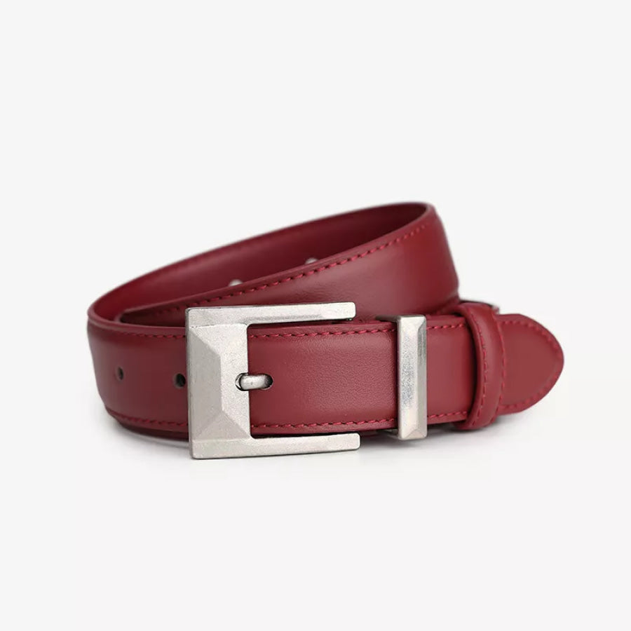 Leather Belt with Geometric Buckle Wine Red / ONESIZE Apparel and Accessories