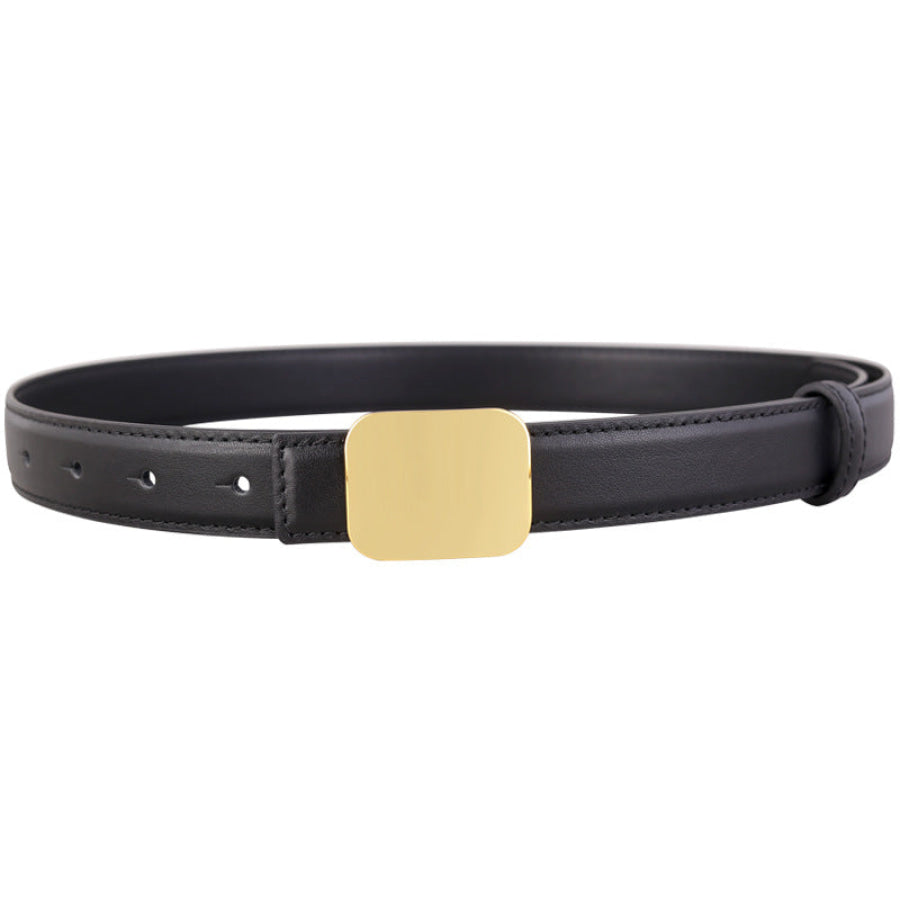Leather Belt with Gold Buckle Apparel and Accessories