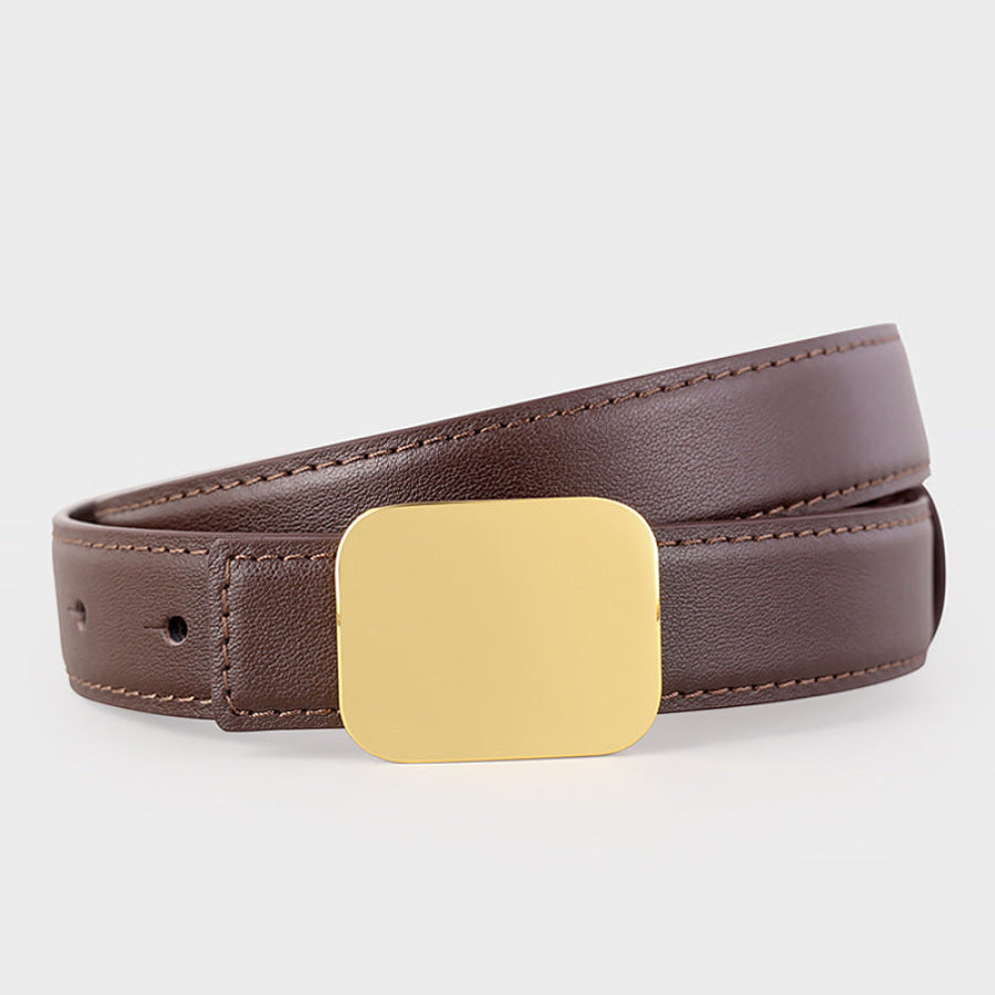 Leather Belt with Gold Buckle Coffee Brown / One Size Apparel and Accessories