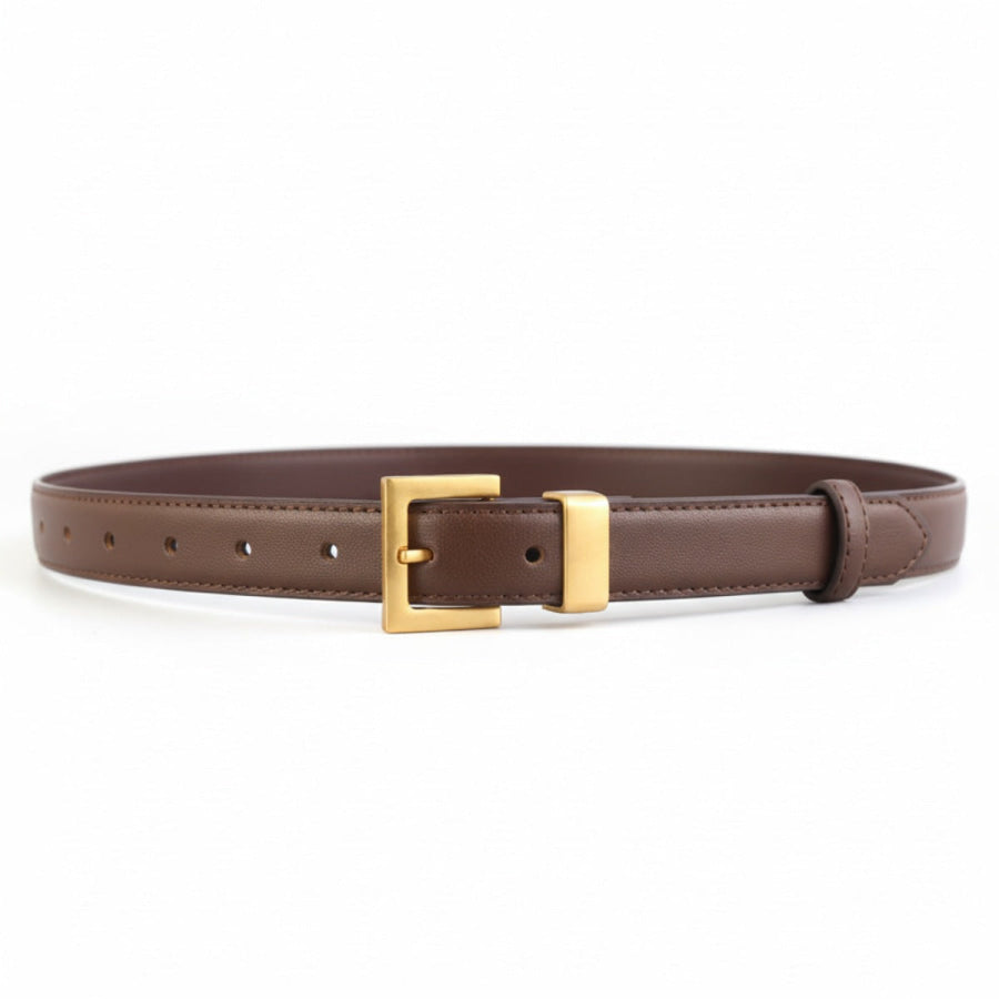 Leather Belt with Golden Buckle Apparel and Accessories