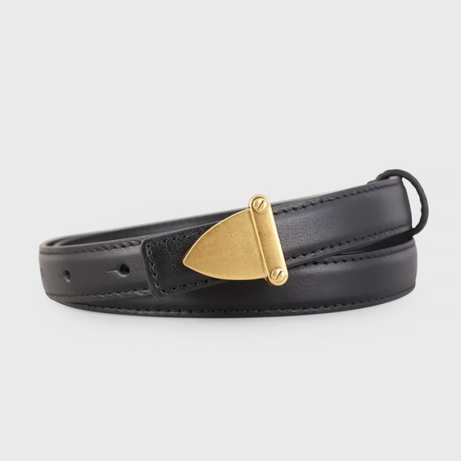Leather Belt with Golden Buckle Black / One Size Apparel and Accessories
