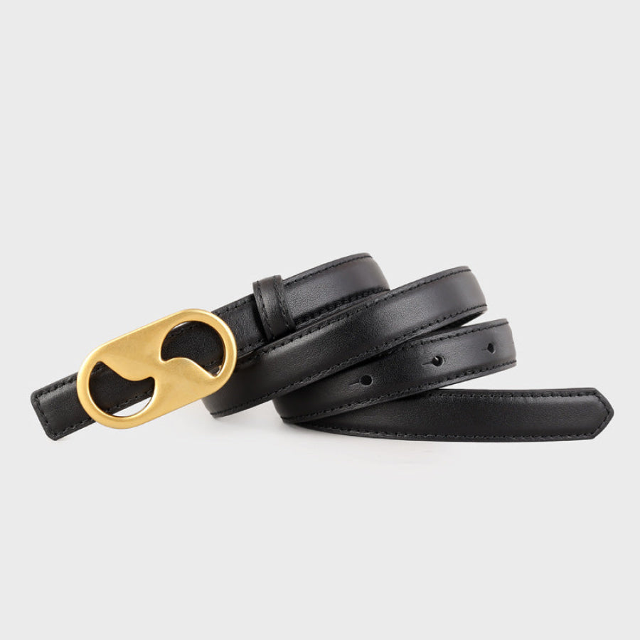 Leather Belt with Golden Buckle Black / One Size Apparel and Accessories