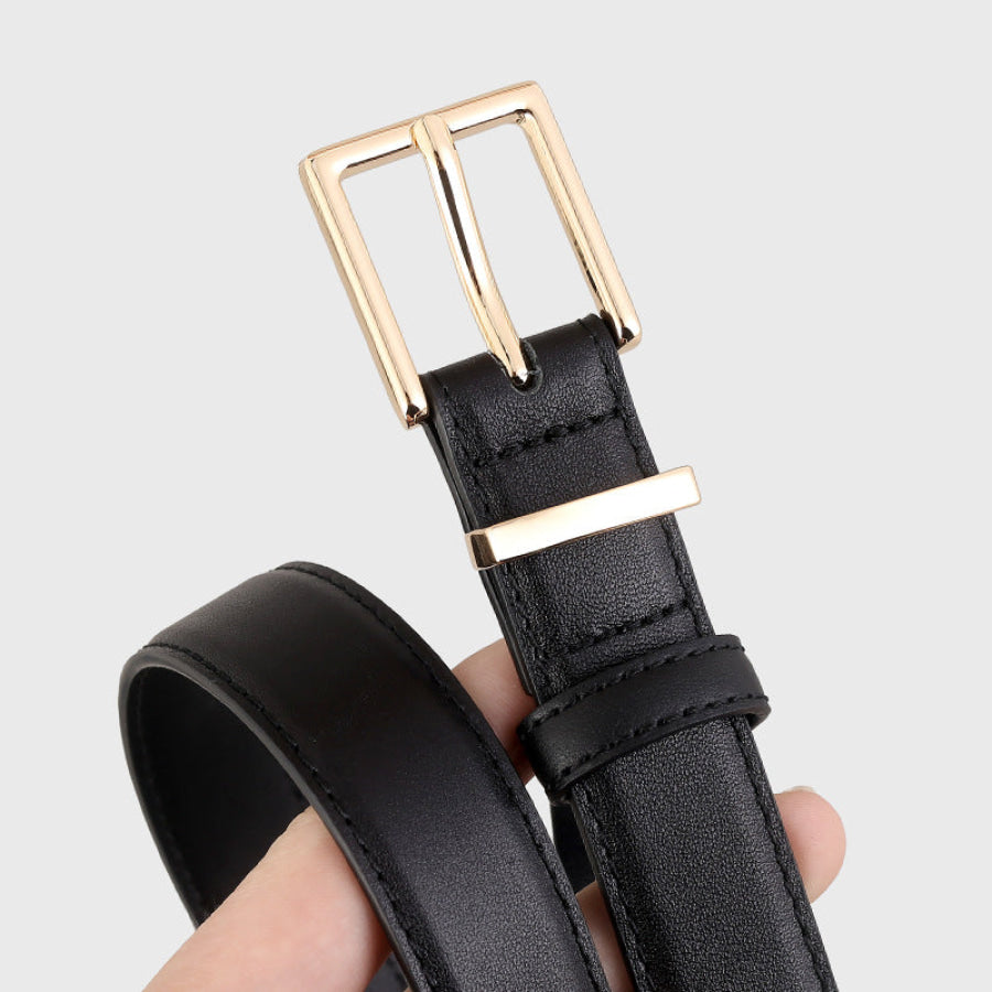 Leather Belt with Golden Buckle Black / One Size Apparel and Accessories
