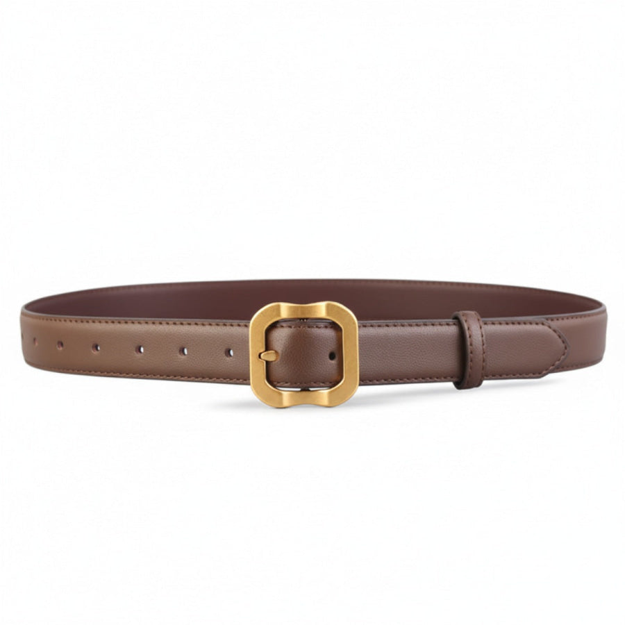 Leather Belt with Golden Buckle Coffee Brown / One Size Apparel and Accessories