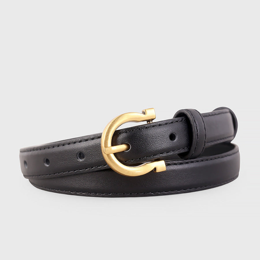 Leather Belt with Golden Buckle Black / One Size Apparel and Accessories