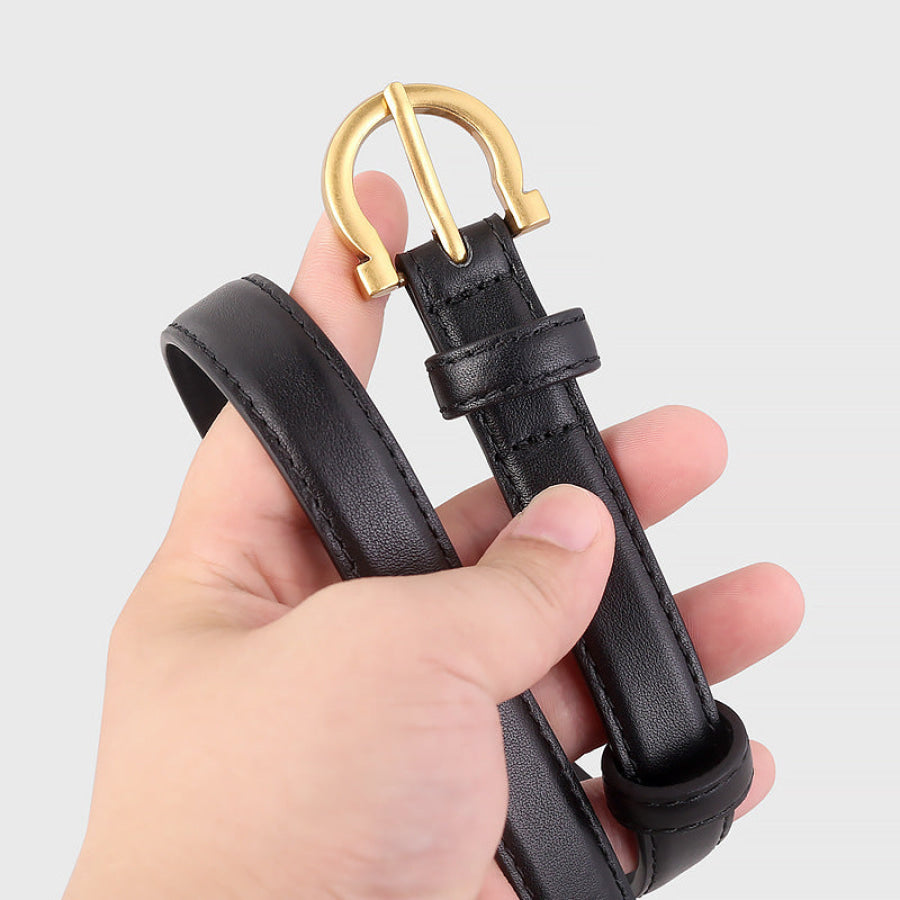 Leather Belt with Golden Buckle Apparel and Accessories
