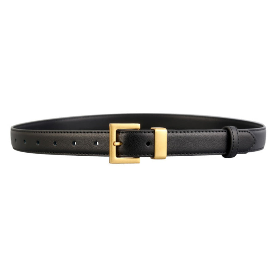 Leather Belt with Golden Buckle Black / One Size Apparel and Accessories