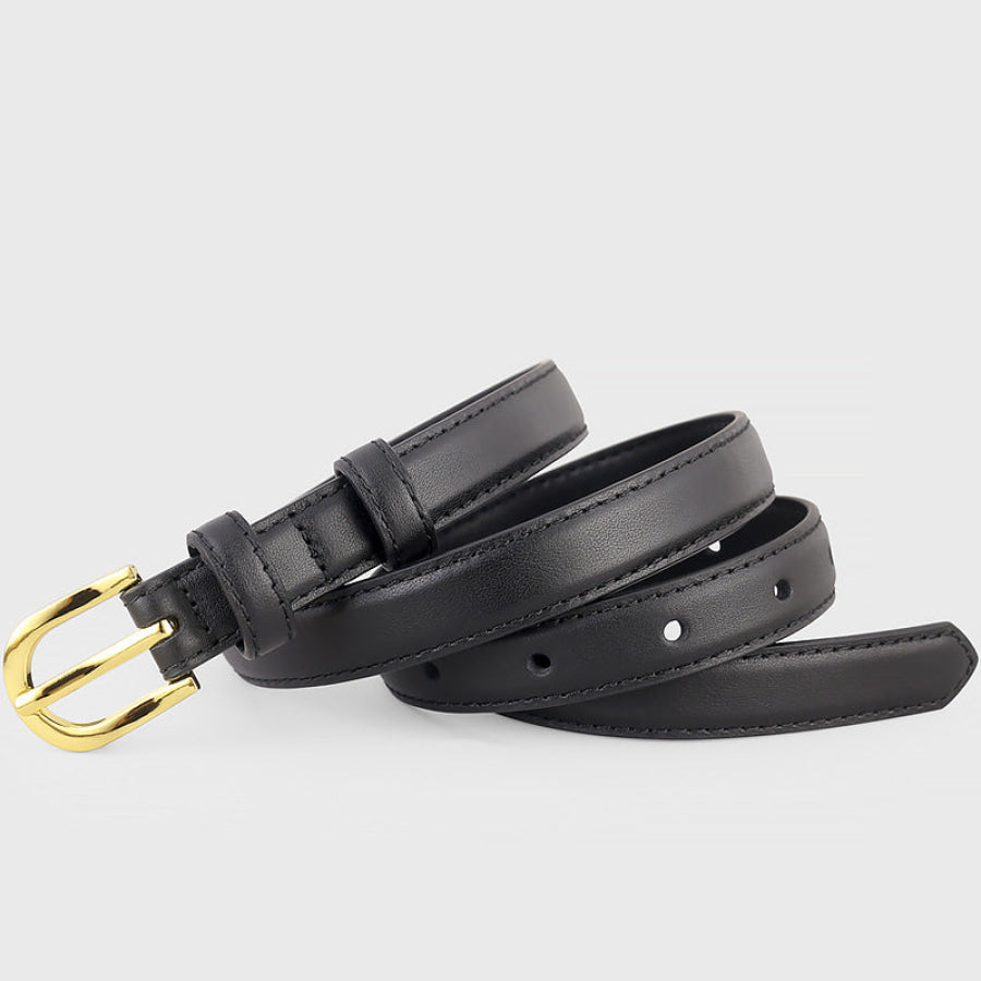 Leather Belt with Golden Buckle Black / One Size Apparel and Accessories