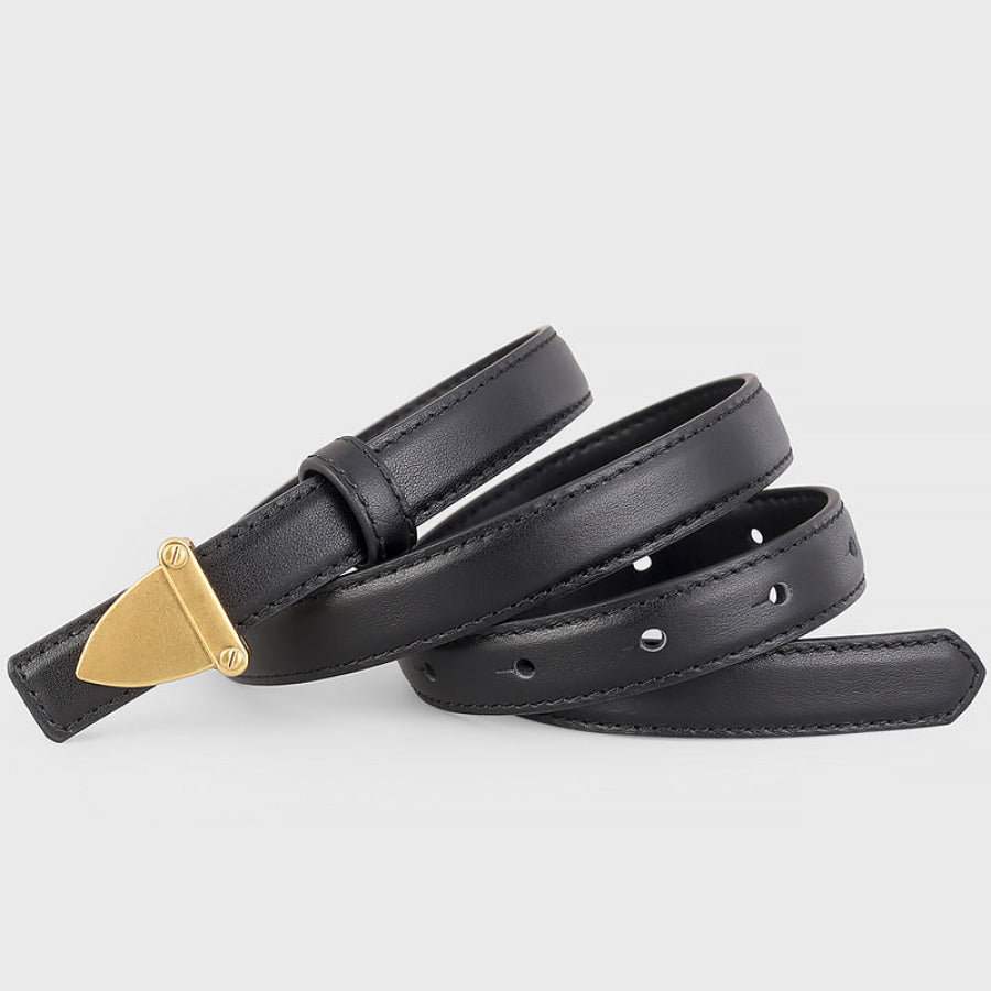 Leather Belt with Golden Buckle Black / One Size Apparel and Accessories