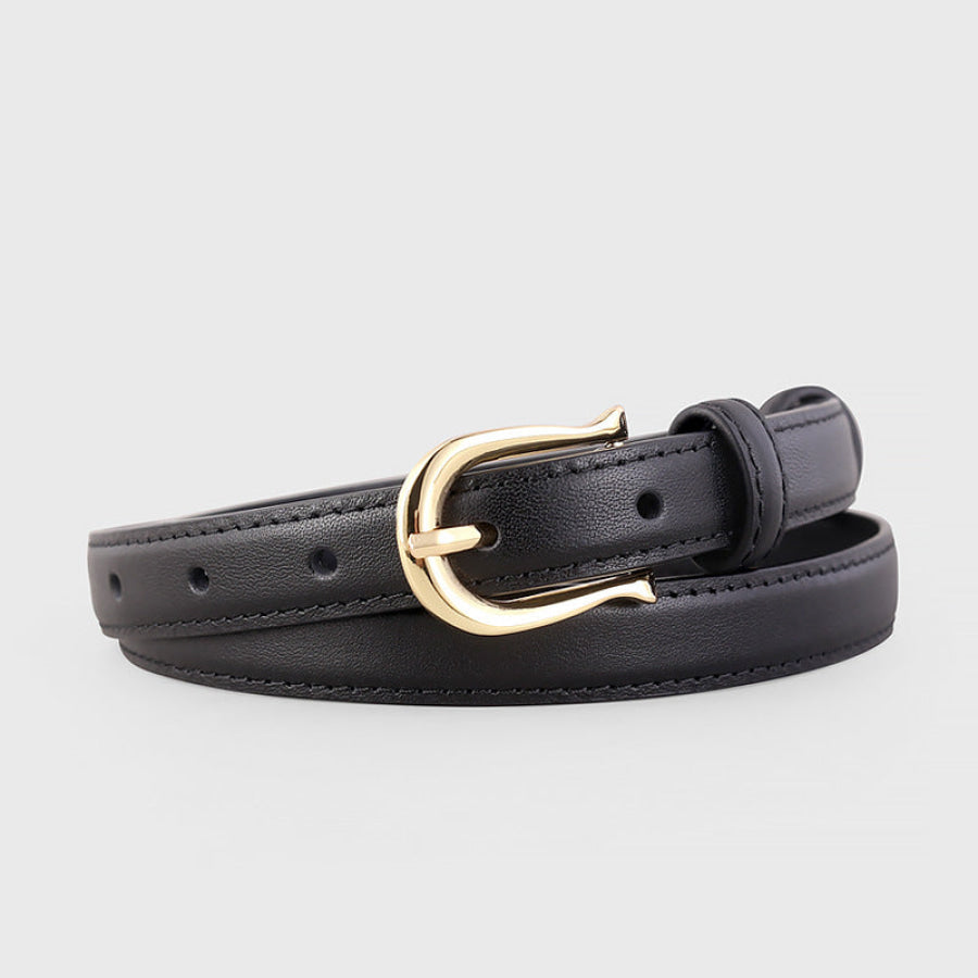 Leather Belt with Golden Buckle Black / One Size Apparel and Accessories