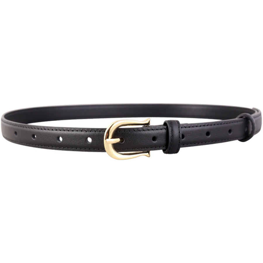 Leather Belt with Golden Buckle Black / One Size Apparel and Accessories