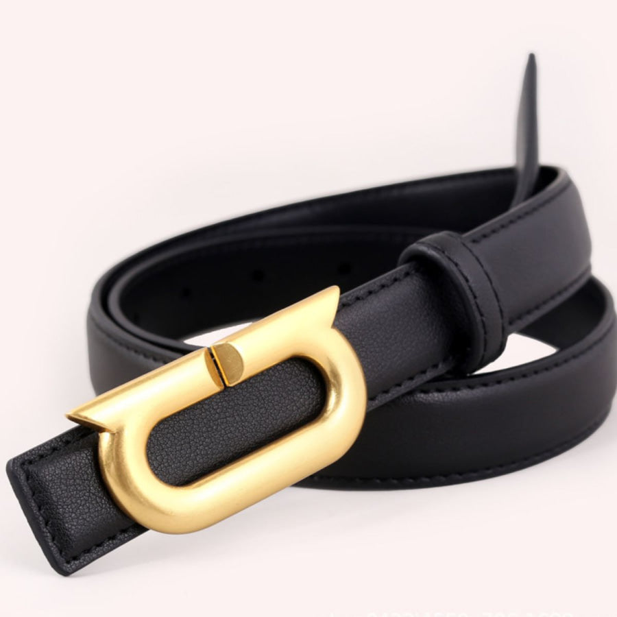 Leather Belt with Golden Buckle Black / One Size Apparel and Accessories