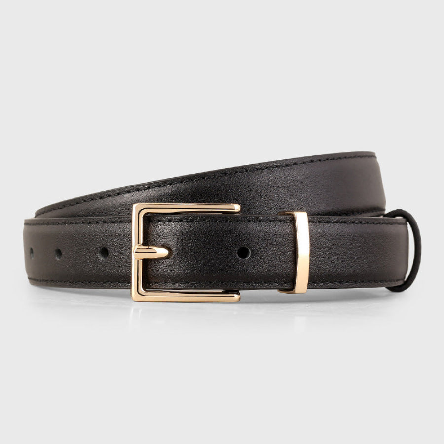 Leather Belt with Golden Buckle Black / One Size Apparel and Accessories