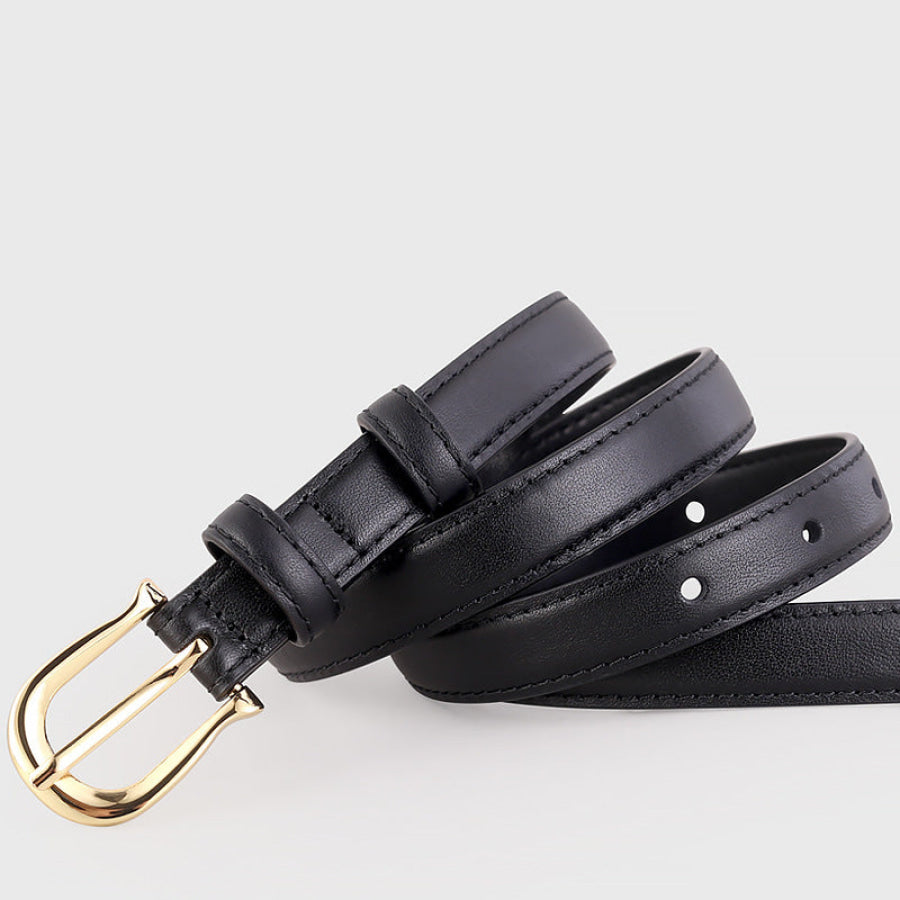 Leather Belt with Golden Buckle Black / One Size Apparel and Accessories