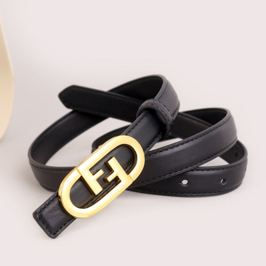 Leather Belt with Golden Buckle Black / One Size Apparel and Accessories