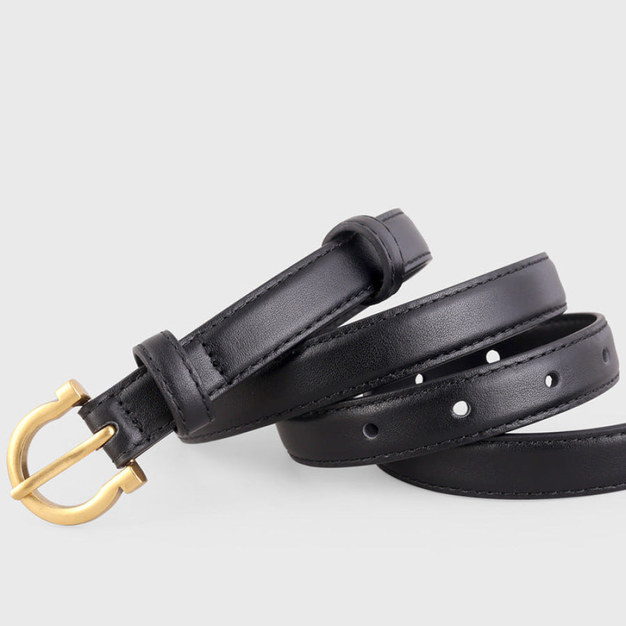Leather Belt with Golden Buckle Black / One Size Apparel and Accessories