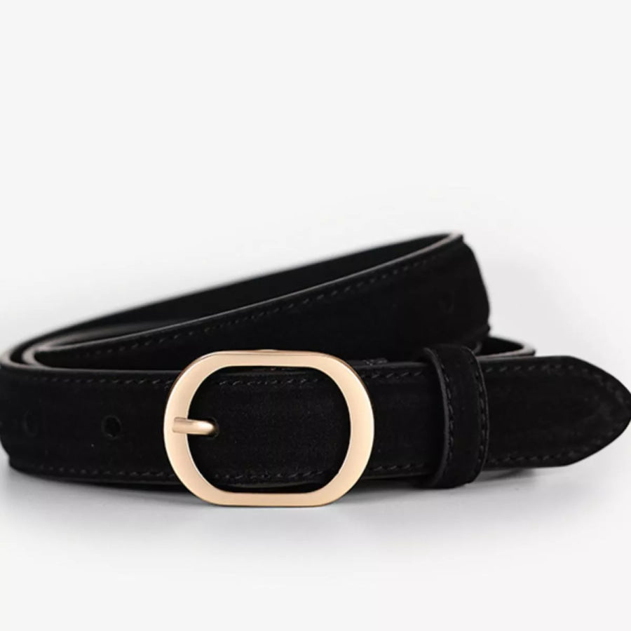 Leather Belt with Golden Buckle Black / ONESIZE Apparel and Accessories