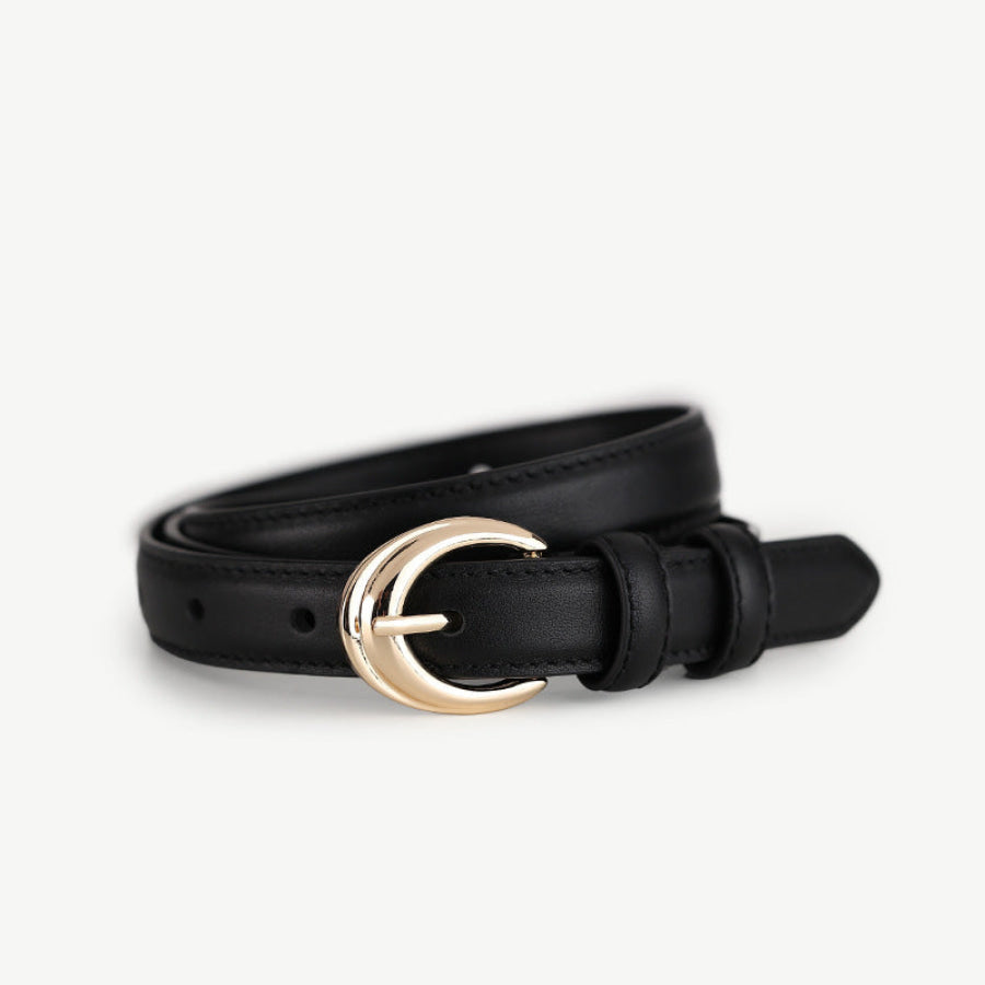 Leather Belt with Golden Buckle Black / ONESIZE Apparel and Accessories