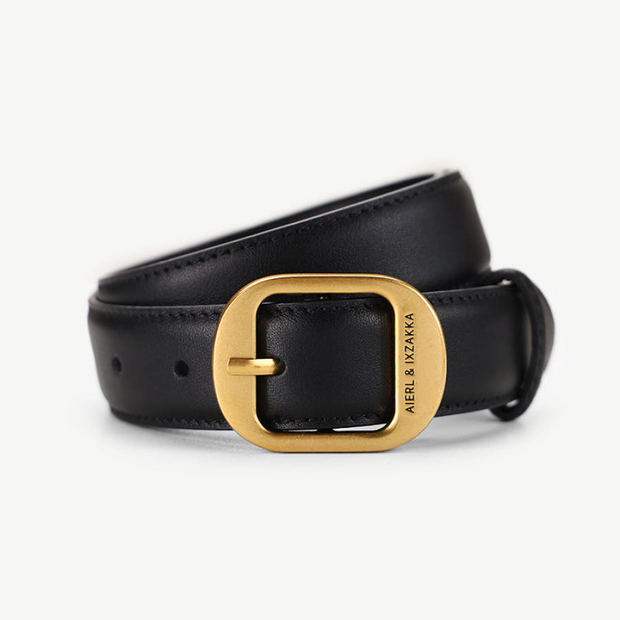 Leather Belt with Golden Buckle Black / ONESIZE Apparel and Accessories