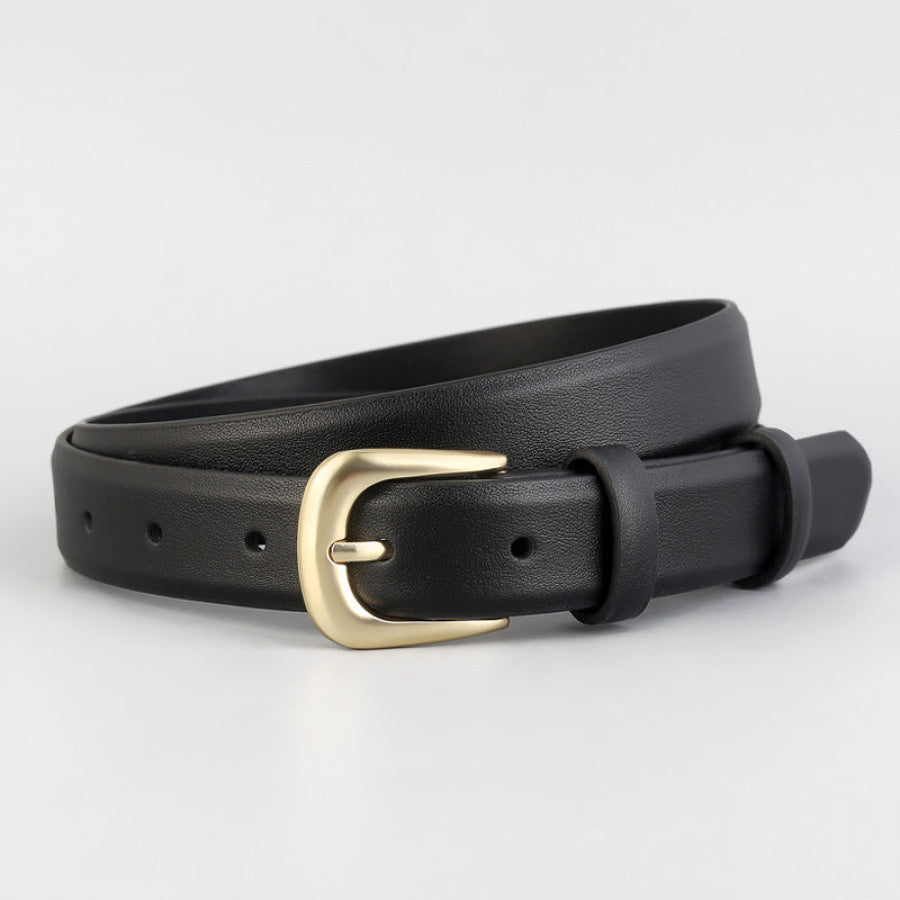 Leather Belt with Golden Buckle Black / ONESIZE Apparel and Accessories