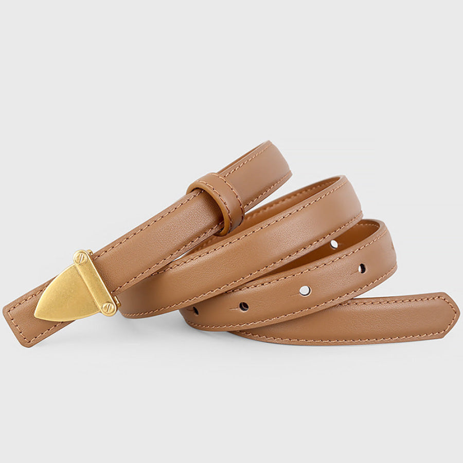 Leather Belt with Golden Buckle Brown / One Size Apparel and Accessories
