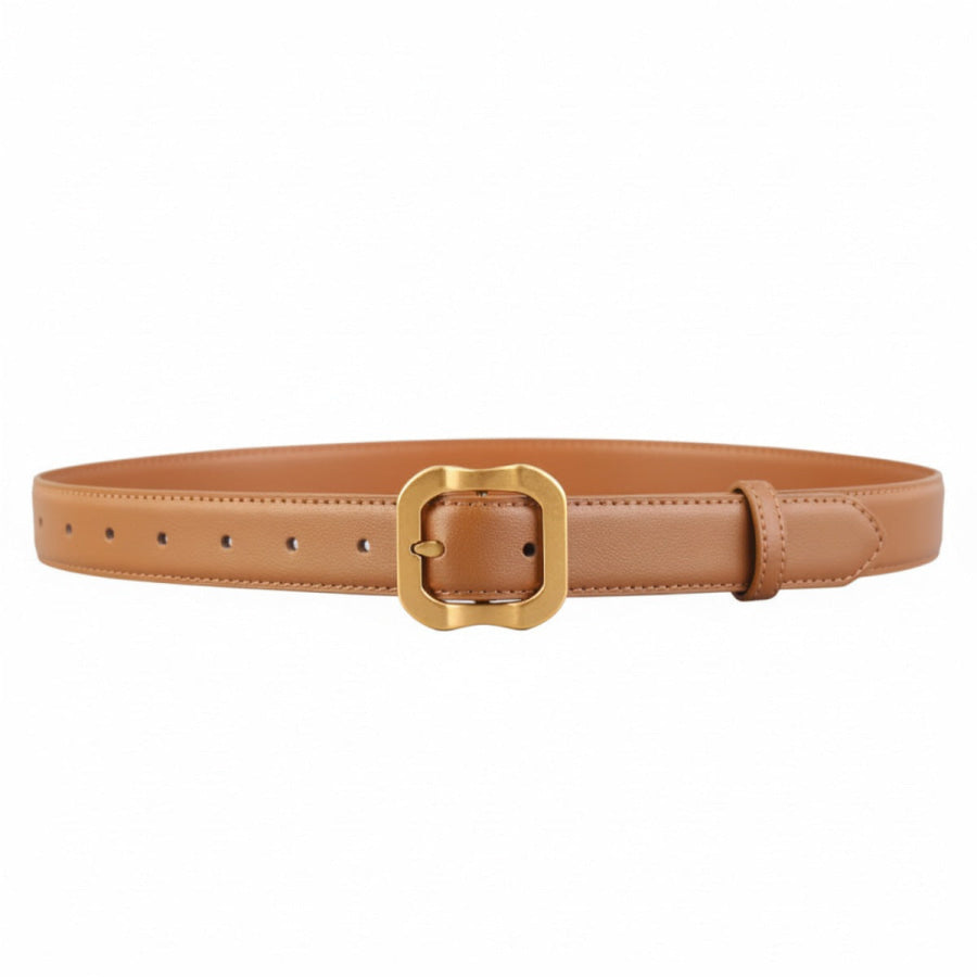 Leather Belt with Golden Buckle Brown / One Size Apparel and Accessories