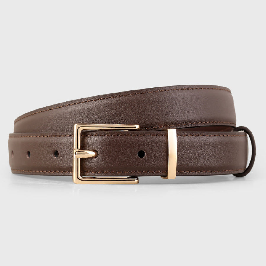 Leather Belt with Golden Buckle Brown / One Size Apparel and Accessories