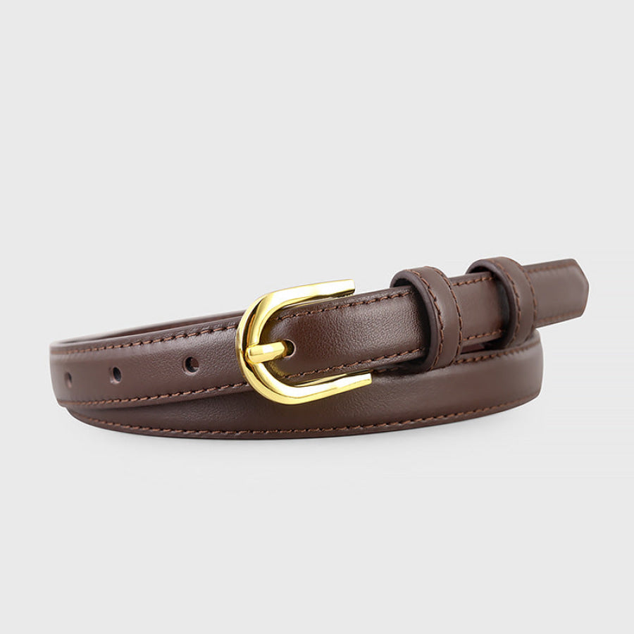 Leather Belt with Golden Buckle Brown / One Size Apparel and Accessories