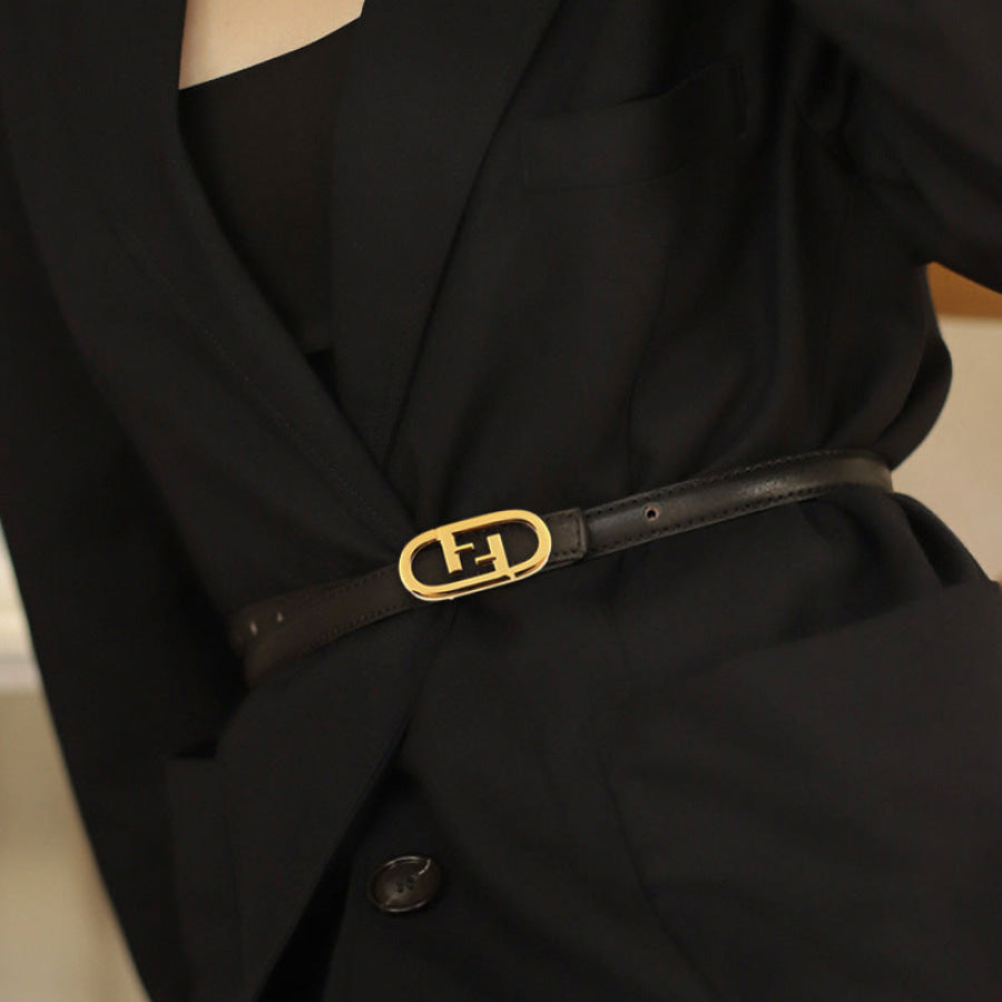 Leather Belt with Golden Buckle Brown / One Size Apparel and Accessories