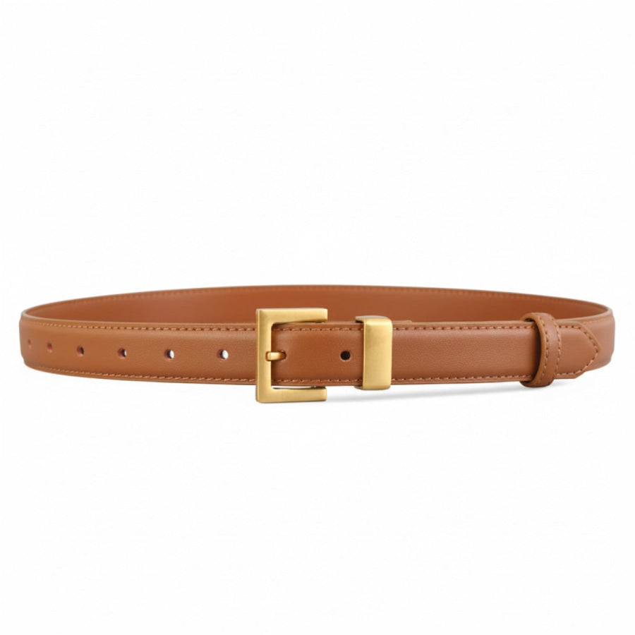 Leather Belt with Golden Buckle Brown / One Size Apparel and Accessories