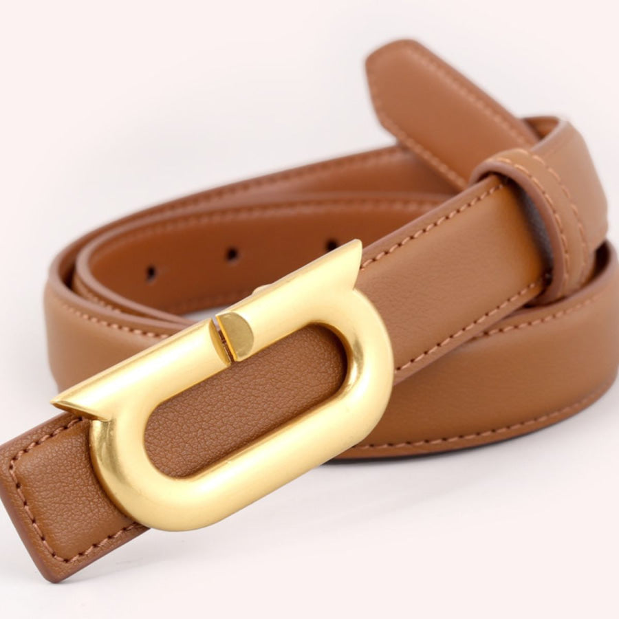 Leather Belt with Golden Buckle Brown / One Size Apparel and Accessories