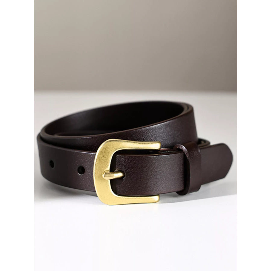 Leather Belt with Golden Buckle Brown / ONESIZE Apparel and Accessories