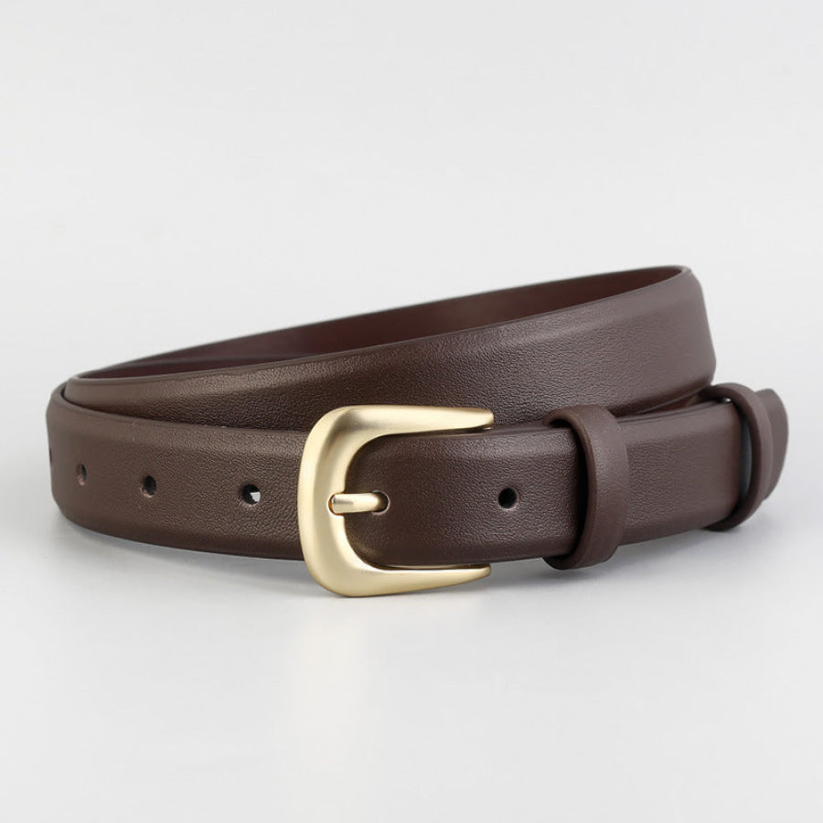 Leather Belt with Golden Buckle Brown / ONESIZE Apparel and Accessories
