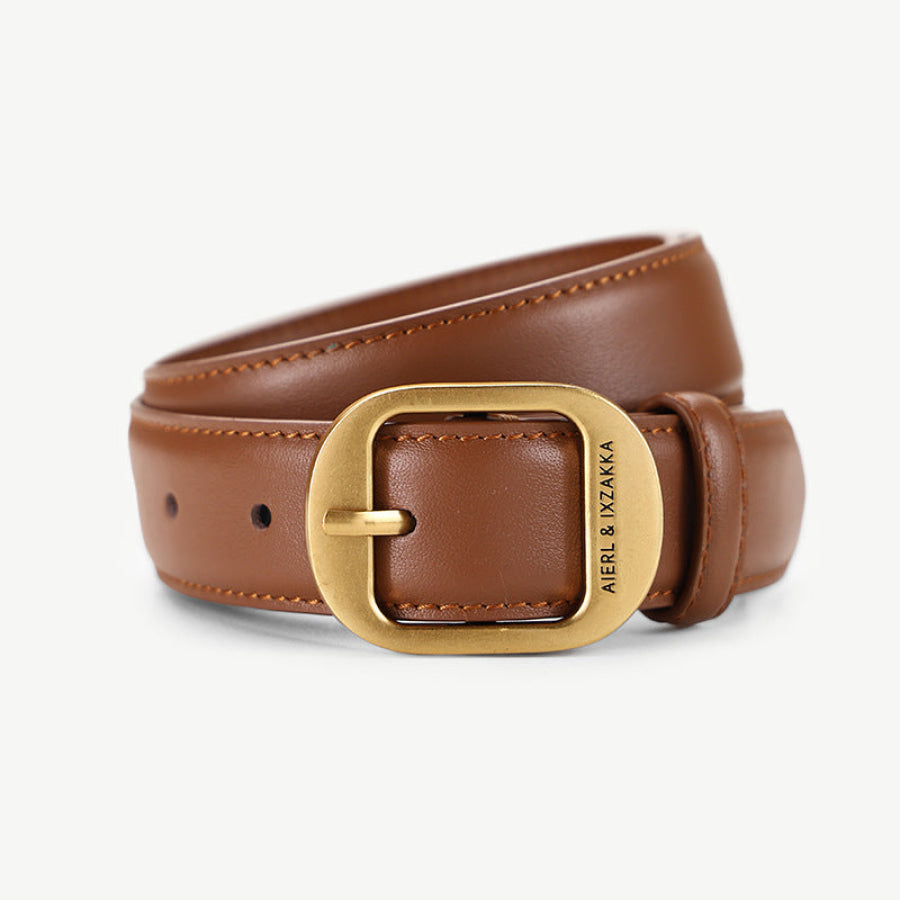 Leather Belt with Golden Buckle Brown / ONESIZE Apparel and Accessories