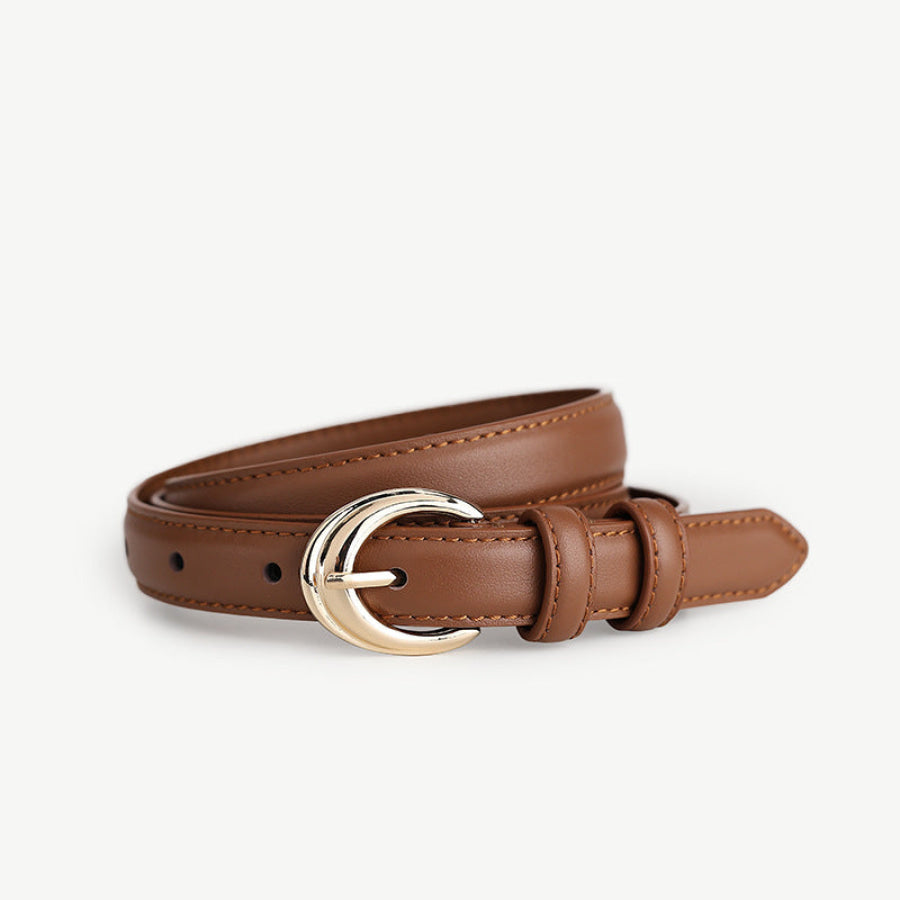 Leather Belt with Golden Buckle Brown / ONESIZE Apparel and Accessories