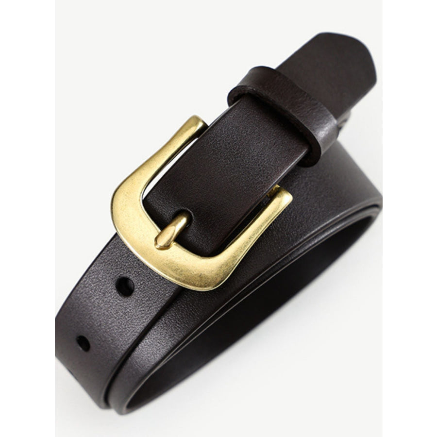 Leather Belt with Golden Buckle Brown / ONESIZE Apparel and Accessories