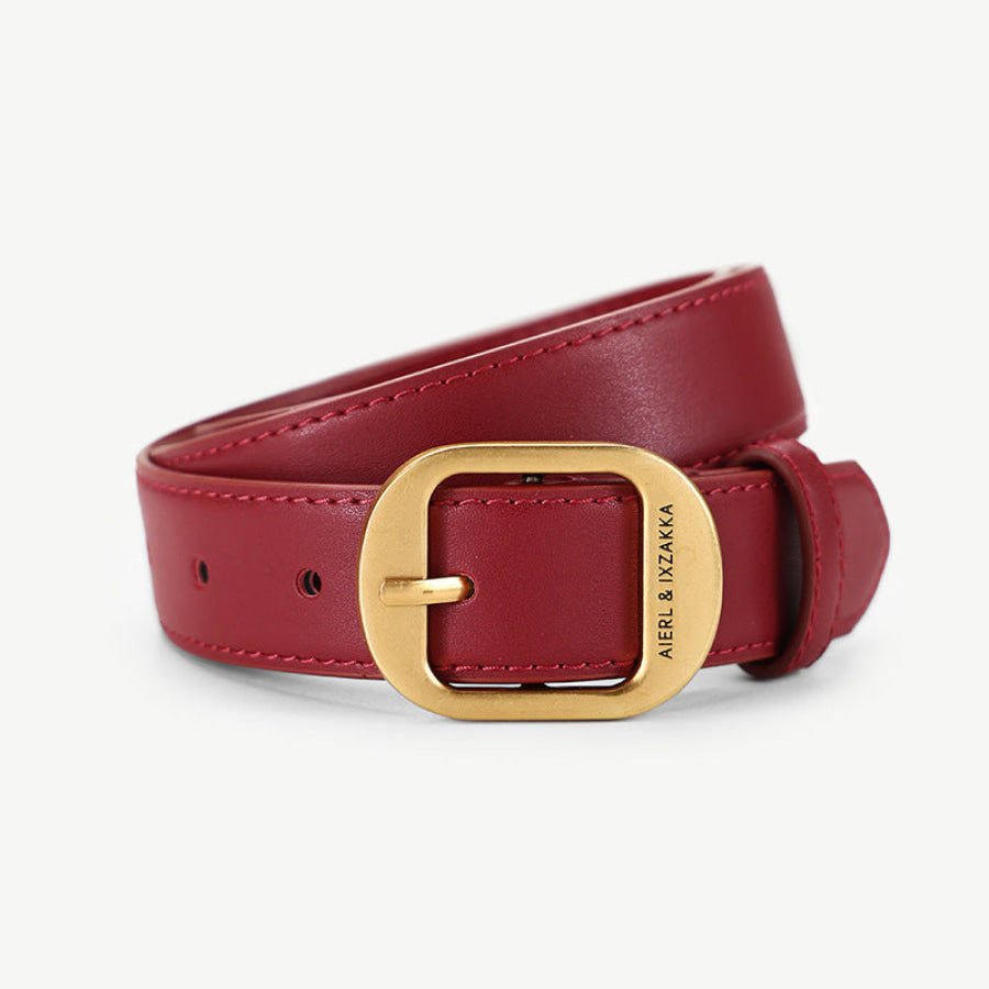 Leather Belt with Golden Buckle Burgundy / ONESIZE Apparel and Accessories