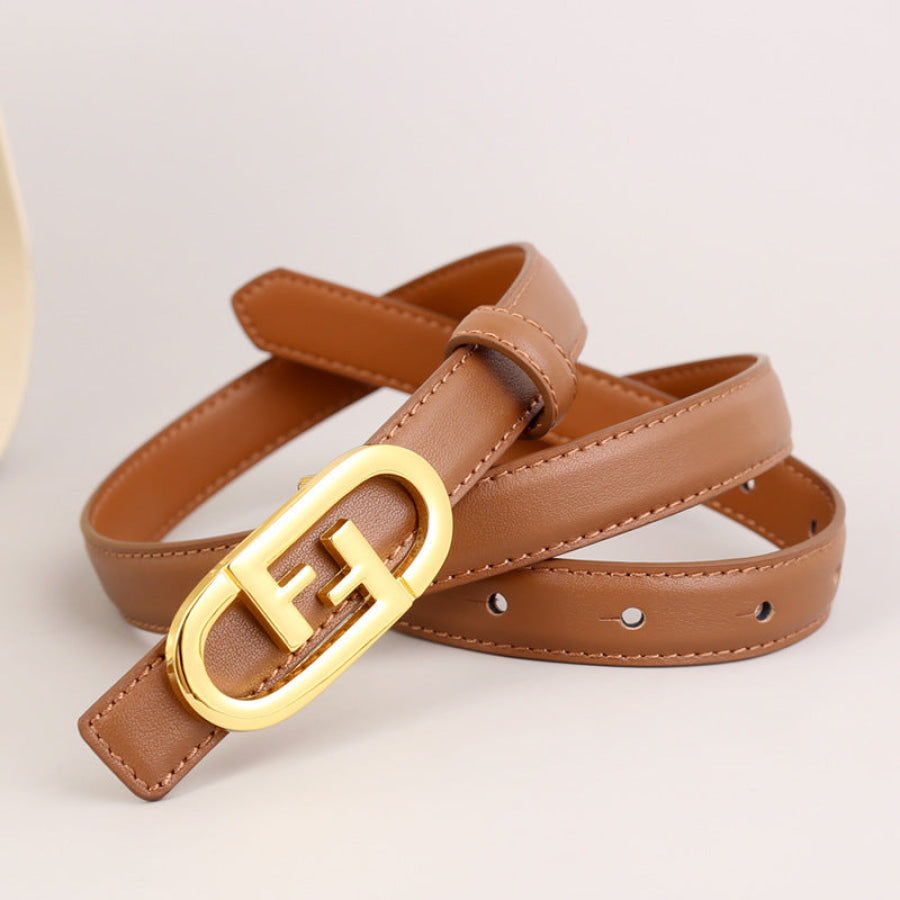 Leather Belt with Golden Buckle Caramel / One Size Apparel and Accessories