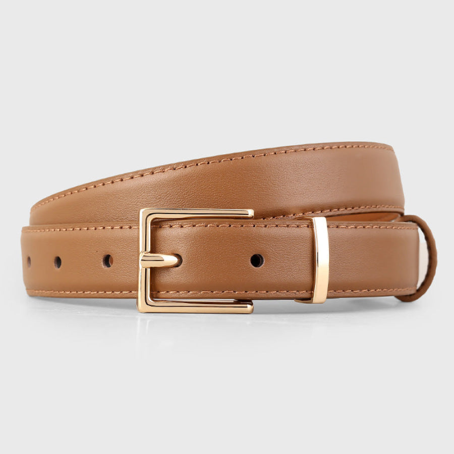 Leather Belt with Golden Buckle Caramel / One Size Apparel and Accessories